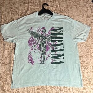 NIRVANA Light Blue Tee with Purple Graphic